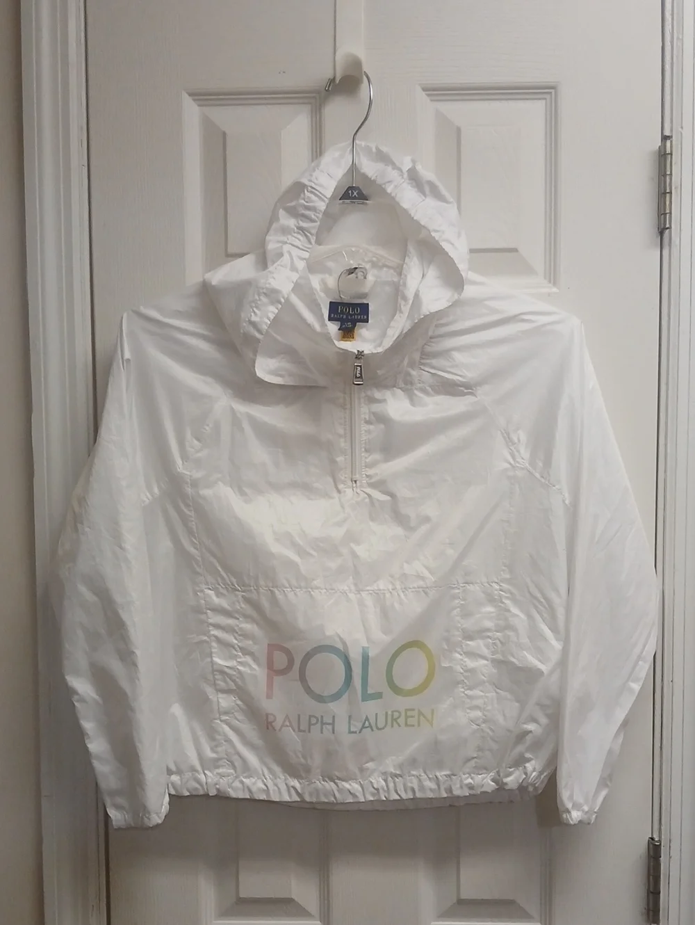Polo Ralph Lauren White Oversized Thin Windbreaker Pullover NWOT Size L 12-14